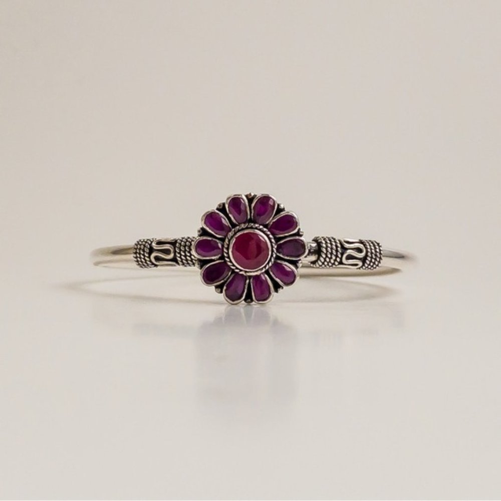Sterling Silver Ruby Bracelet Bangle Cuff Natural Precious Gemstone Ornate